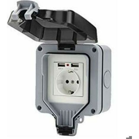 Prise Murale Extérieure - Double Prise Européenne - 220-250 V 16 A - Étanche IP66 - Pour Jardin Terrasse Balcon - 1 Pièce (1/5)