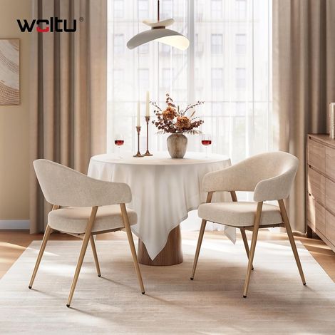WOLTU Sillas giratorias para comedor/cocina con patas de metal y pies ajustables – Juego de 2, chenilla, beige (1/5)