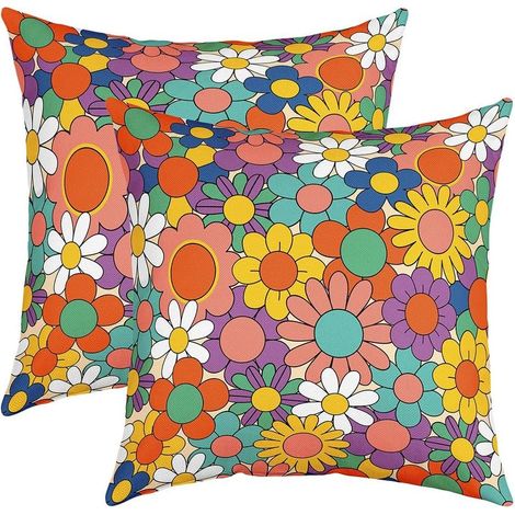 Taie Oreiller Retro Fleurs Boho Psychedelic Réversible Lot De 2 Taies d'oreiller 40x40cm Pour 70S Hippie Fleurss Housse de Coussin Pour canapé chaise Décor Housse Coussin (1/5)