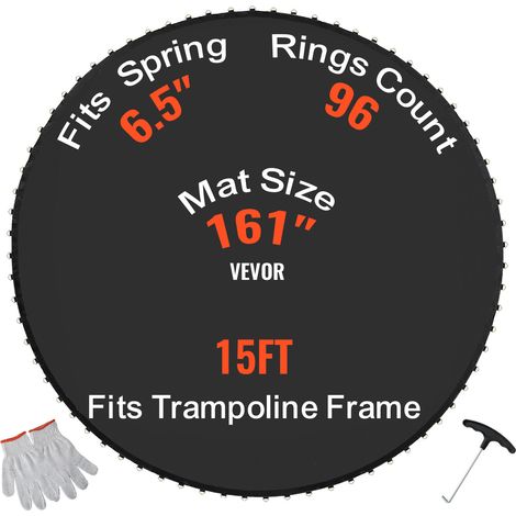 VEVOR Tappetino di Ricambio per Trampolino, Tappetino da Salto Universale Trampolino Rotondo 457 cm, Rinforza Tappetino Resistente ai Raggi UV, con Strumento Molla Anelli V, Molle 16,5 cm Lunghezza