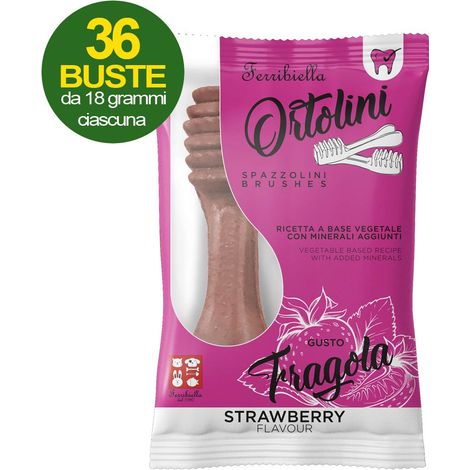 Snack-Zahnbürsten für Hunde Ortolotti Erdbeergeschmack 36 Mini-Packung mit je 2 Stück (1/3)