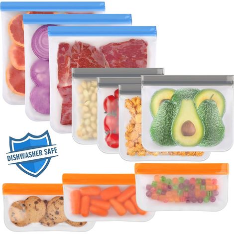 10er Set Wiederverwendbare Lebensmittelbeutel – Wasserdicht, BPA-frei, Spülmaschinenfest, Gefrier- und Aufbewahrungsbeutel, Ideal zum Marinieren, Reisen und Kochen (1/5)