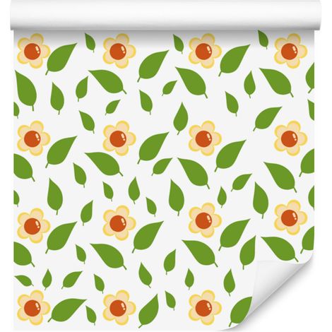 Papier peint à motifs de feuilles, blanc, vert citron et crème, pour salon et chambre, 50 x 1000 cm (1/5)