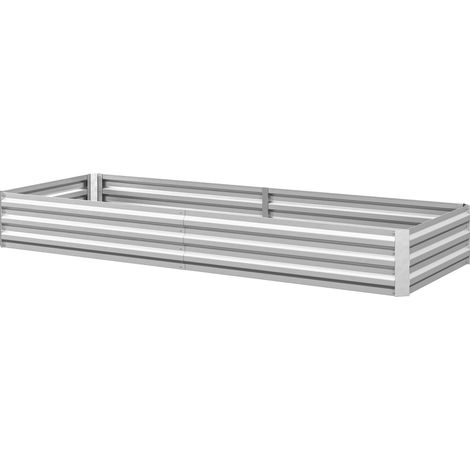 Carré potager jardinière extérieure tôle acier ondulée argent 241 x 90.5 x 30 cm