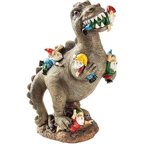 1 pièce Statue de dinosaure et nain jardin, sculpture en résine résistante aux intempéries, ornement extérieur pour pelouse et allée