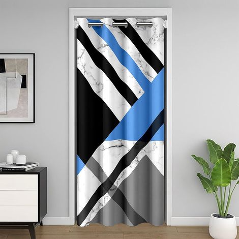 Bleu Géométrique Rideau de Slogan 86x203 Patch Géométrique Triangle Stripe Rideau de Porte pour Confidentialité À Porte,Blanc Marbre Rideau Lignes Géométriques Cachées Rideau de Séparation de Pièce - (1/5)