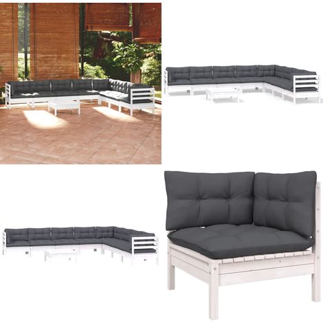 9-tlg. Garten-Lounge-Set mit Kissen Weiß Kiefer Massivholz - Garten Lounge Set - Kiefernholzmöbel - Outdoor Möbel - Gartengeräte - Loungemöbel - Home & Living (1/5)