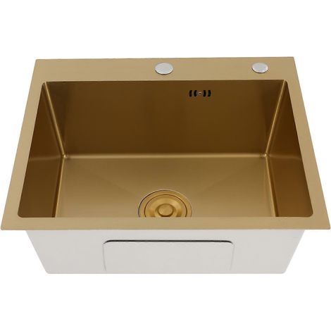 Évier de cuisine encastrable en acier inoxydable 304 grande capacité et design moderne 55 x 45 cm (60 x 40 cm ou 55 x 45 cm) - Couleur : Or (1/5)