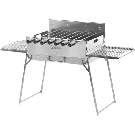 BBQ-Toro Holzkohlegrill mit elektrischem Spießdreher, Edelstahl, klappbar, Campinggrill mit Tragetasche und 7 Spießen (1/5)