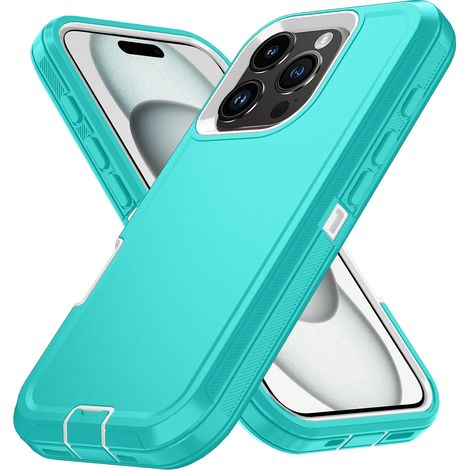 (Vert menthe, iPhone 15 Pro Max) Coque rigide mate, en PC et TPU, résistante aux chocs, avec clip ceinture (1/5)
