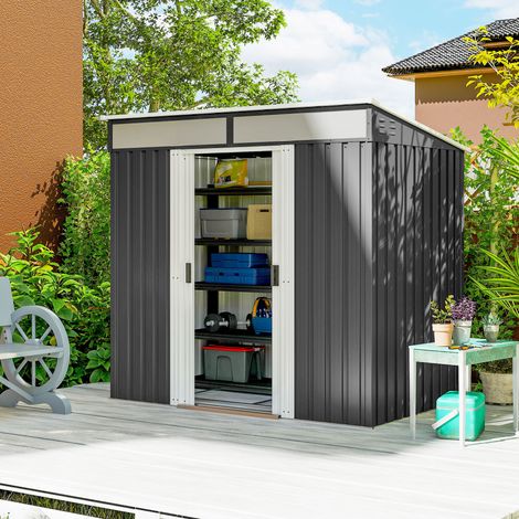 Abri métallique galvanisé 6,5×4 pieds - abri à outils verrouillable - portes doubles coulissantes - 2 aérations - fondation - gris (1/4)