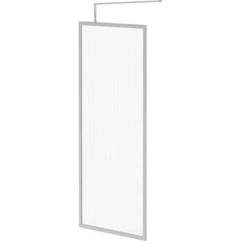 Pacco 8mm Fluted Glass Polished Chrome 1850mm x 800mm Fully Framed Walk In Shower Screen including Wall Channel and Support Bar (1/5)