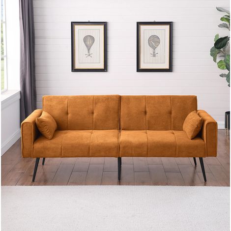Sofá cama modular 173x85x78 cm naranja en tela acanalada con patas metálicas (1/5)