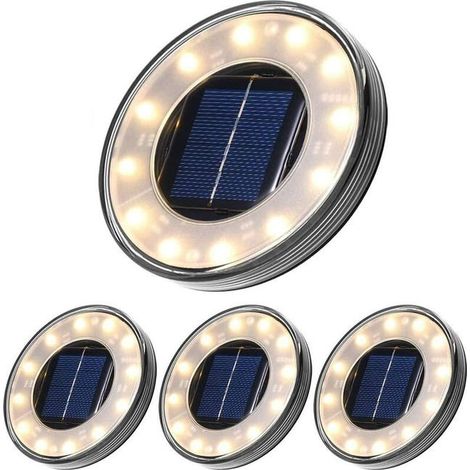 Luci solari a LED da terra, confezione da 4, 12 LED, illuminazione solare per esterni, impermeabili IP68, lampioni stradali, luci interrate (bianco caldo) (1/5)