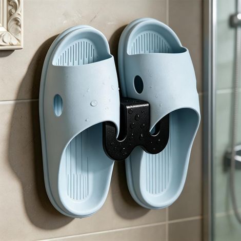 Los 1 Etagere mit selbstklebenden Wandschuhen, gehäkelte Porte-Pantoufles, ohne Vorhang, für Badezimmer, Schlafzimmer, Tür, Eingangsbereich (schwarz). (1/4)