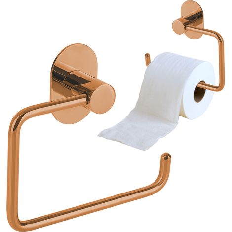 Laveo Porte-papier toilette Miri - Or rose - Autocollant - Fixation murale - Support de salle de bain (1/3)