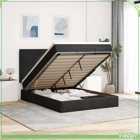 Cadre de lit ottoman - 3314248 - 140x190 cm - Velours noir - Rangement sous‑lit hydraulique (1/5)