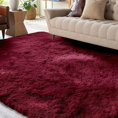 Tapis Shaggy Doux et Moelleux pour Salon et Chambre, Vin Rouge, 120x160 cm (1/5)