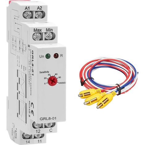 Relais de Contrôle Du Niveau De Liquide, Niveau D'eau 1SPDT, Sensibilité Réglable, Compteur De Niveau Avancé Pour La Surveillance Du Liquide (GRL8-01+Capteur, AC/DC 24-240V) (1/5)