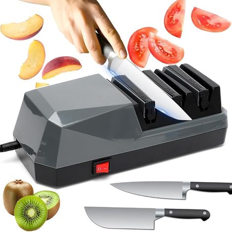 Elektrischer Messerschärfer, 3-stufige Schärfen Diamant Profi Küchenmesser Messerschleifer Messer Schleifgerät Diamant für Indoor & Outdoor Küche Restauran Garten (1/5)