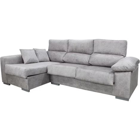 Sofá Chaiselongue a la izquierda Jaime tapizado gris claro, 263cm(ancho) 145cm(fondo) 98cm(altura).