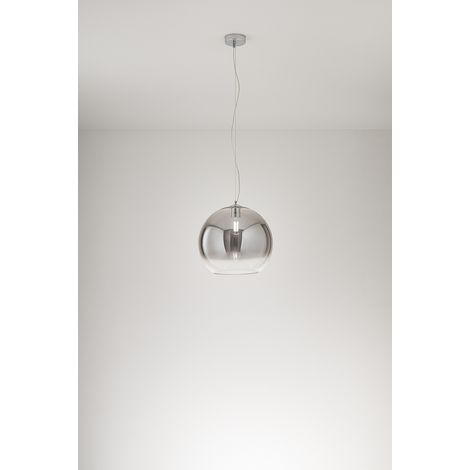 Suspension En Verre Soufflé Fumé Dégradé, Structure En Métal Et Aluminium Chrome Poli, Douille E27, Diamètre 35 Cm - Perenz, Design Élégant.