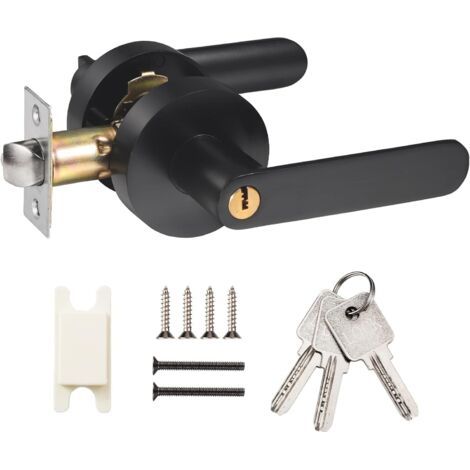 QORVA-Noir Poignée de Porte à Levier, Serrure de Poignée de Levier de Porte, Serrure de Porte d'Entrée à Clé, Poignée de Porte Intérieure avec Serrure et Clé pour Toilette, Chambre, Bureau
