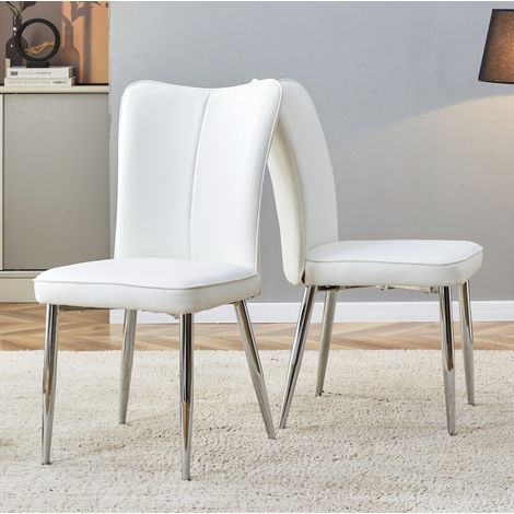 Set di 2 sedie da pranzo bianche in PU con gambe color argento (1/5)
