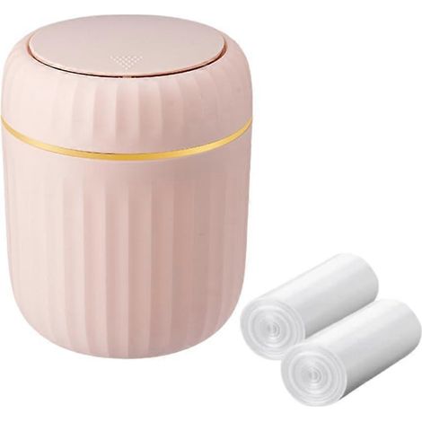 Poubelle de bureau rose, mini poubelle en plastique à couvercle poussoir, idéale pour le bureau, le salon, la cuisine ou la salle de bain. (1/5)