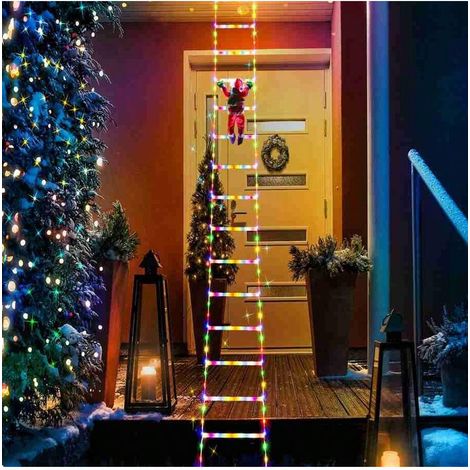 Guirlande LED Toodor Noël - Échelle Décorative 3m avec Père Noël, Lumière Festive Intérieur Extérieur, Fenêtre, Jardin, Maison, Mur, Sapin Multicolore