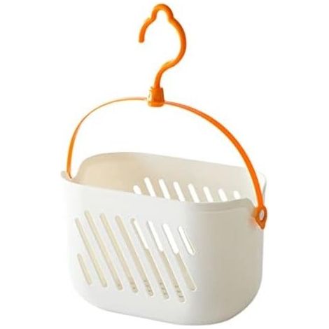 23x13x14cmc Plastic Hanging Shower Caddy - Portable Storage Basket with Hook for Home Bathroom Kitchen - White Plastic Shower Basket (1/5)