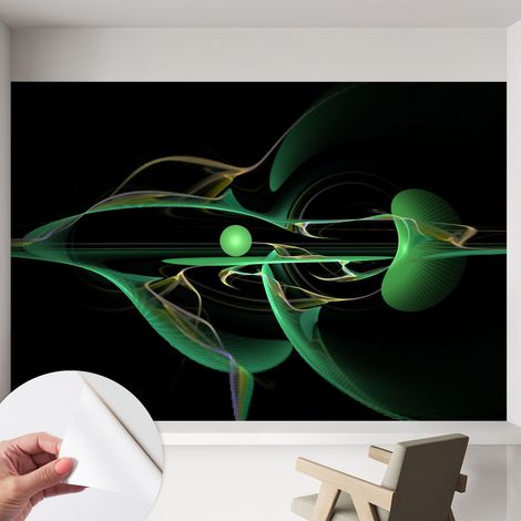 Papier peint autocollant à motifs décoratifs pour salon chambre et bureau Décoration murale élégante avec colle Vagues vertes 152x104 cm (1/5)