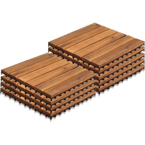 TolleTour Baldosa de madera de acacia 30 x 30 Baldosas clic Balcón Baldosas para terraza Madera Losas para terraza Sistema clic Exterior,resistente a la intemperie Antideslizante 110x
