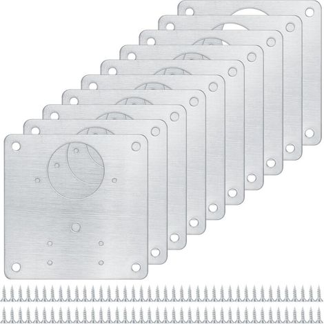 Lot de 10 plaques de réparation de charnières d'armoire en acier inoxydable avec 80 vis Supports de fixation plats pour réparer les portes de placard de cuisine (10)