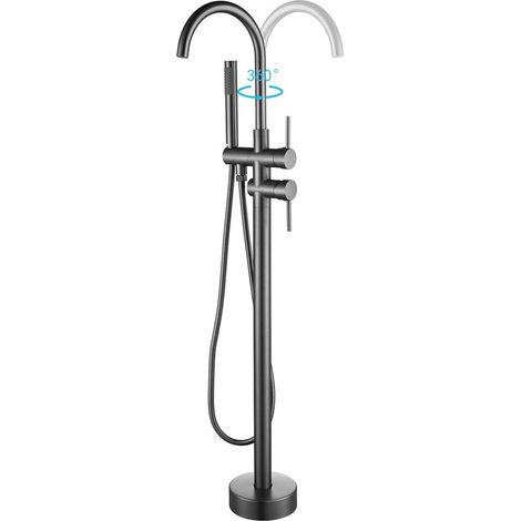 Freestanding Bath Grifería, 2 Modos Grifos Bañera de Pie con Ducha de Mano Giratorio de 360° Bañera de Baño Grifo de Piso Moderno y Sencillo Grifo Lavabo Latón Frío y Caliente (Gris) (1/5)