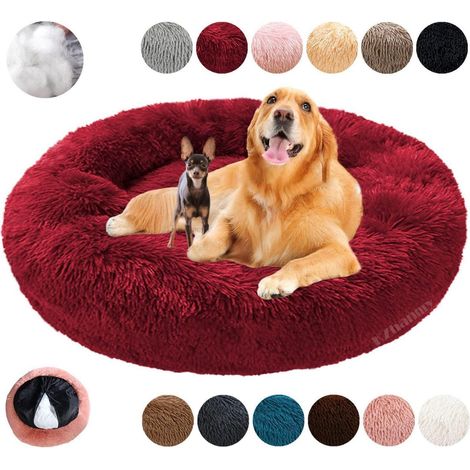 Lit pour chien Donut apaisant moelleux rond lavable Wine Red 2XL