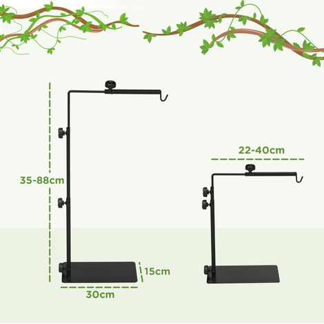 Support lampe terrarium, hauteur ajustable, 40 x 15 x 95 cm, noir, pour spot chauffant, fixation stable, idéal reptile. (1/5)