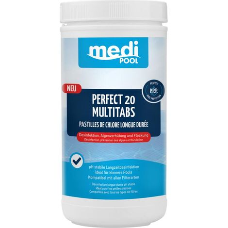 8x Perfect 20 Multitabs Poolpflege 1kg Dauerdesinfektion Algenverhütung Flockung