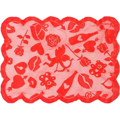 Nappe De Table - Chemin De Table En Dentelle Rouge En Forme De Coeur - Décoration Pour Repas Festifs - 1 Pièce - 33 X 183 Cm (1/5)