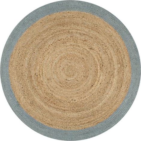 Tapis en jute fait main avec bordure vert olive, 90 cm (1/5)