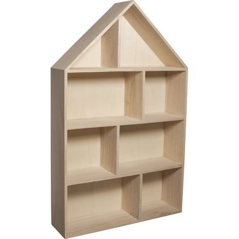 étagère murale en bois forme maison 30 x 50 x 8 cm etagere de 8 compartiments à décorer etagere en bois à suspendre idéal pour créer des rangements personnalisés (1/3)