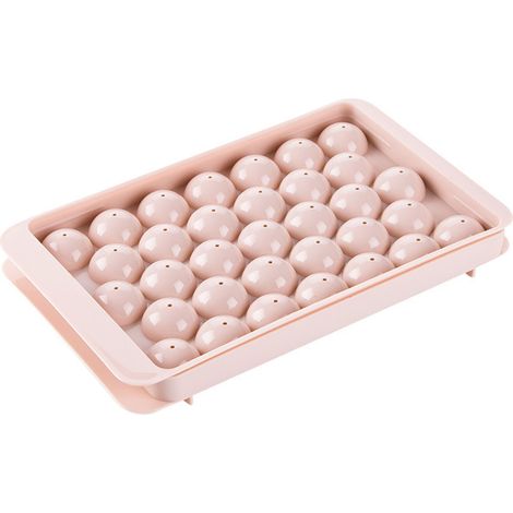 Bac à glaçons 33 alvéoles Silicone Rose avec couvercle, moule sphérique facile à démouler pour congélateur et chocolats
