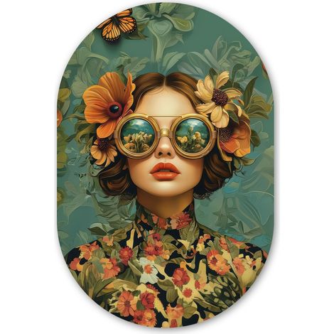 CERCHIO DA PARETE Donna - Fiori - Farfalle - Natura - Vintage 40x60 cm (1/3)