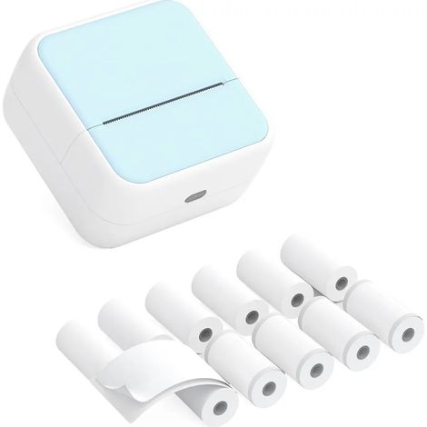 Mini stampante fotografica per smartphone, stampante termica istantanea Bluetooth, include 5 rotoli di carta termica + 5 fogli di carta autoadesiva (57x26 mm), blu (1/5)