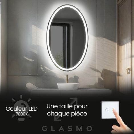 Miroir LED Lumineux 50x70 cm Vivian - Vertical Ovale de Salle de Bain Mural avec éclairage Blanc Froid 7000K (1/5)