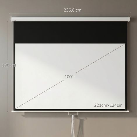 Écran de projection 100 pouces pour vidéoprojecteur 4K HD, format 16:9, usage TV et Home Cinéma, installation murale ou au plafond (1/5)