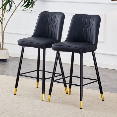 Set di 2 sgabelli bar in metallo nero e PU nero, 100 cm, moderni, con schienale ergonomico,42×45×100cm (1/5)
