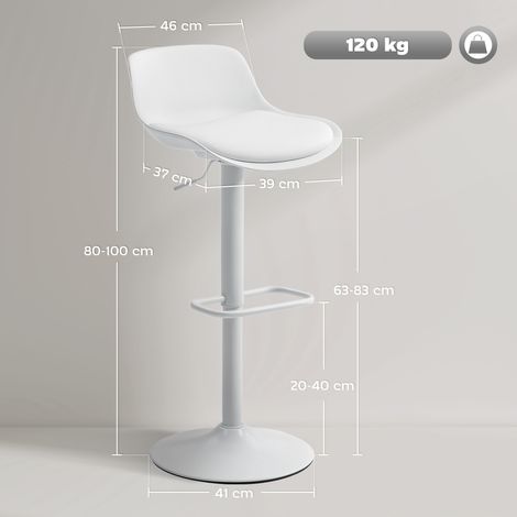 Ensemble de 2 tabourets de bar avec dossier, hauteur réglable, assise pivotante en similicuir et repose-pieds, blanc. (1/5)