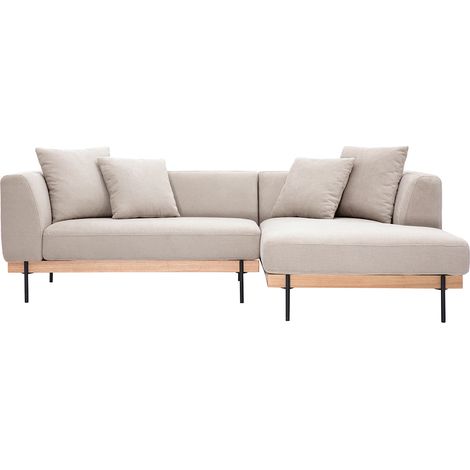 Ecksofa rechts 4-Sitzer in beige Chenille-Stoff und schwarzem Metall IVAR