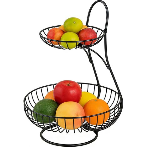 Corbeille à fruits en métal Organisateur à deux étages pour bonbons  Panier de Rangement pour Snacks pour garde-manger, étagère, cuisine, salon, bureau, home office, appartement, fête, buffet (1/5)